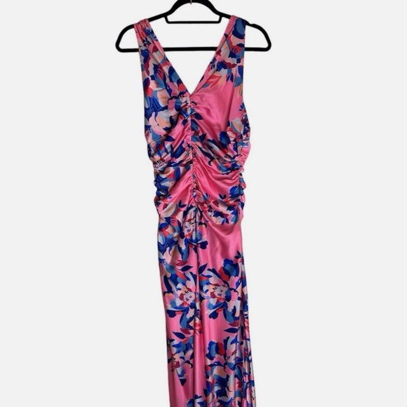 NWT Boston Proper Ruched Sleeveless Floral Maxi Dress Pink Size 10 - Picture 2 of 7